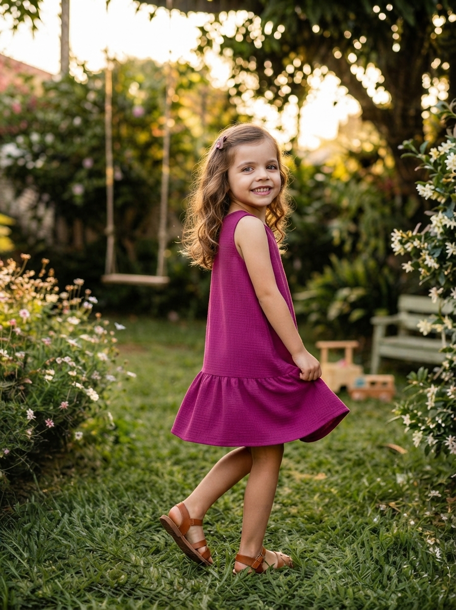 Vestido Infantil Rodado Clássico Leve Romântico Malha Duna.