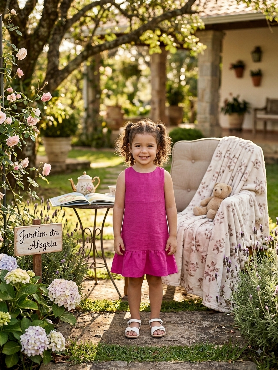 Vestido Infantil Rodado Clássico Leve Romântico Malha Duna.