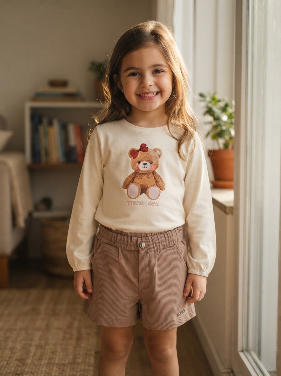 Conjunto Infantil Blusa Manga Longa Com Shorts Trick Nick
