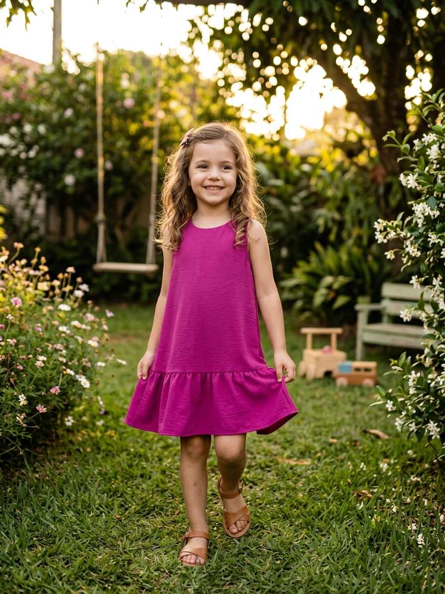 Vestido Infantil Rodado Clássico Leve Romântico Malha Duna.