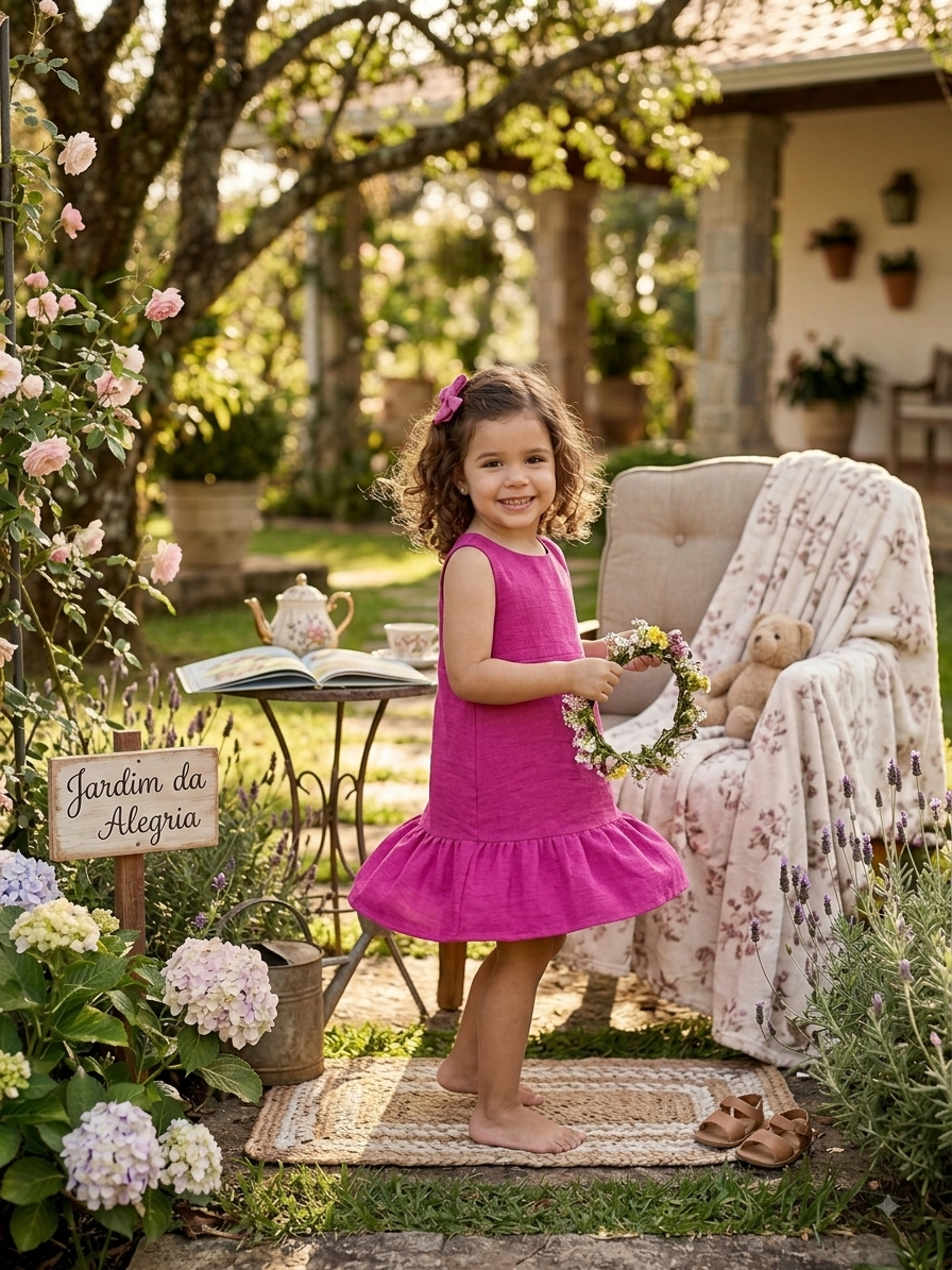 Vestido Infantil Rodado Clássico Leve Romântico Malha Duna.