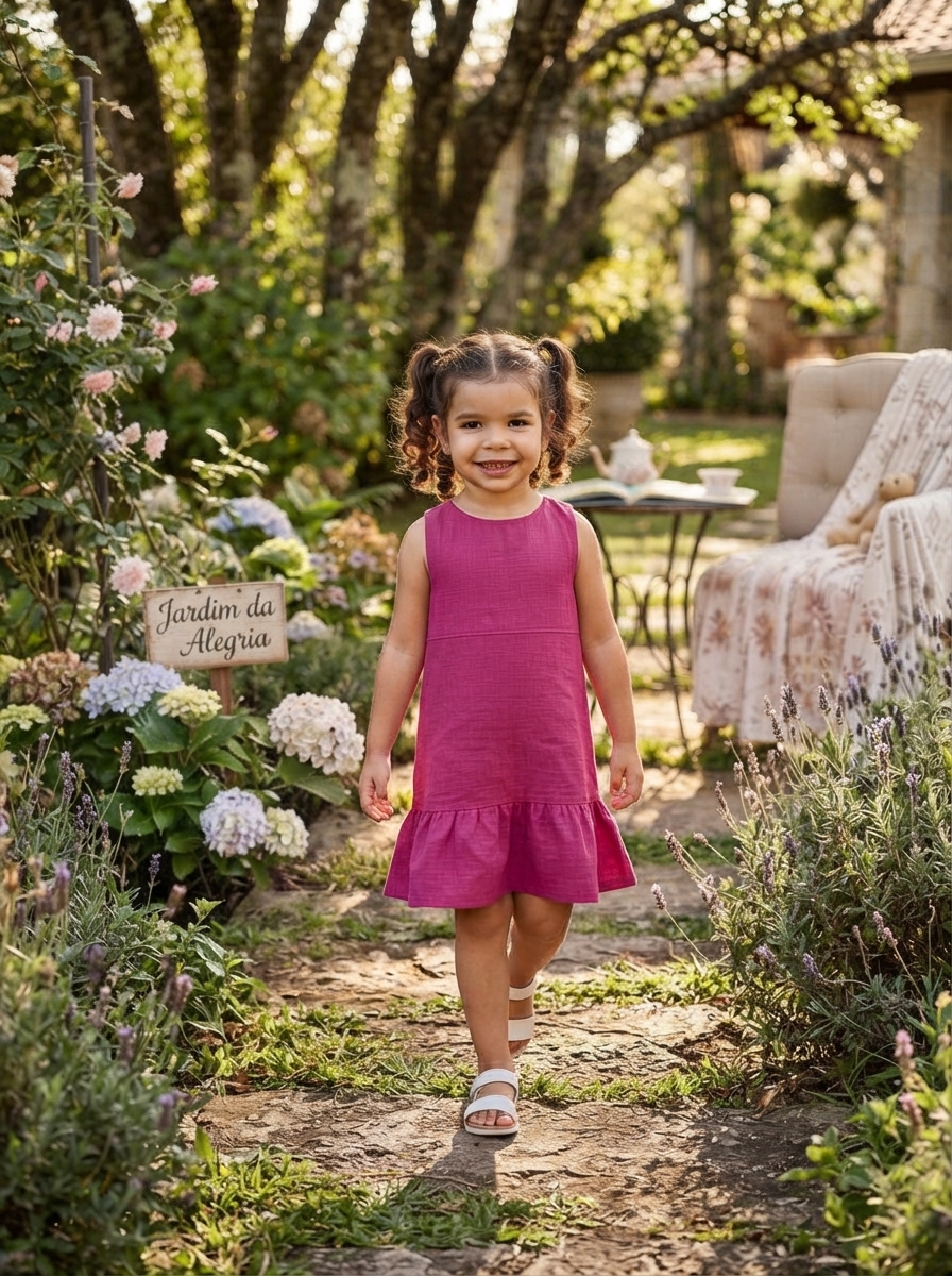 Vestido Infantil Rodado Clássico Leve Romântico Malha Duna.