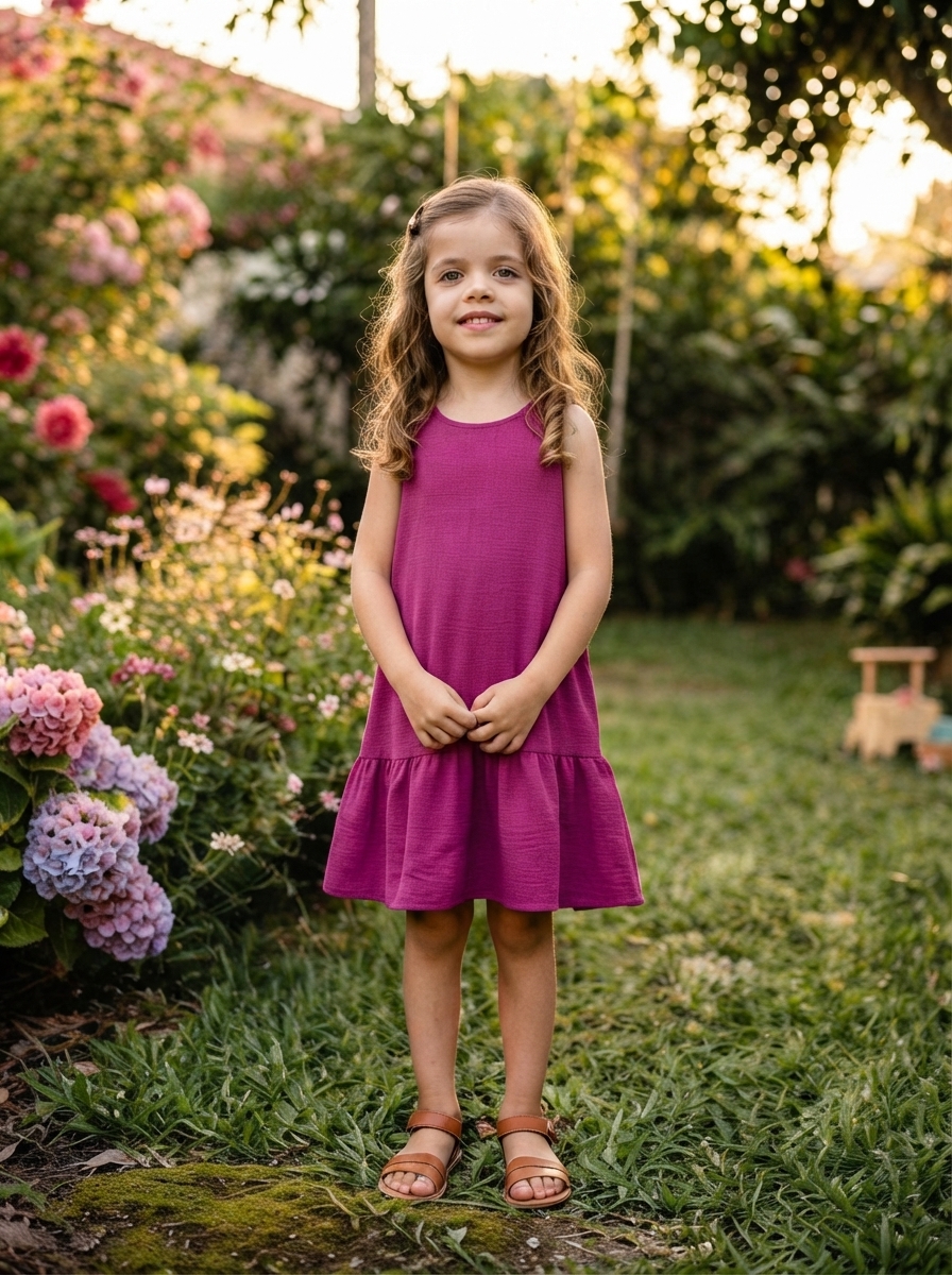 Vestido Infantil Rodado Clássico Leve Romântico Malha Duna.