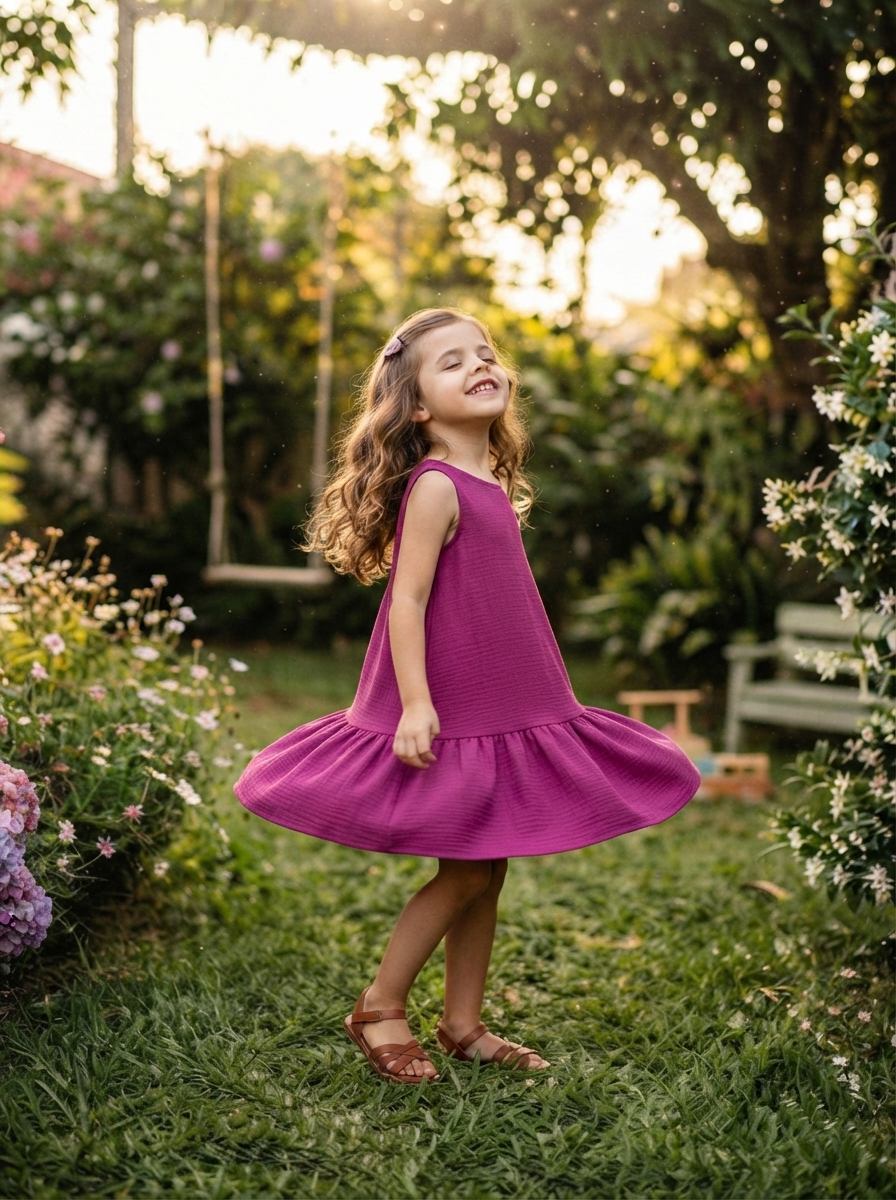 Vestido Infantil Rodado Clássico Leve Romântico Malha Duna.