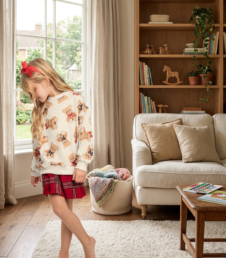 Conjunto Blusa Com Shorts Saia Trick Nick Menina Urso Xadrez