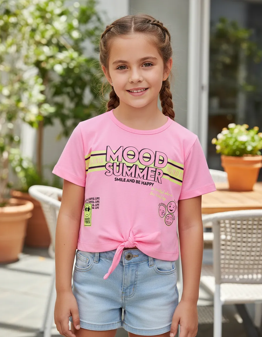 Blusa Cropped Feminina Mundo Mania Rosa E Verde