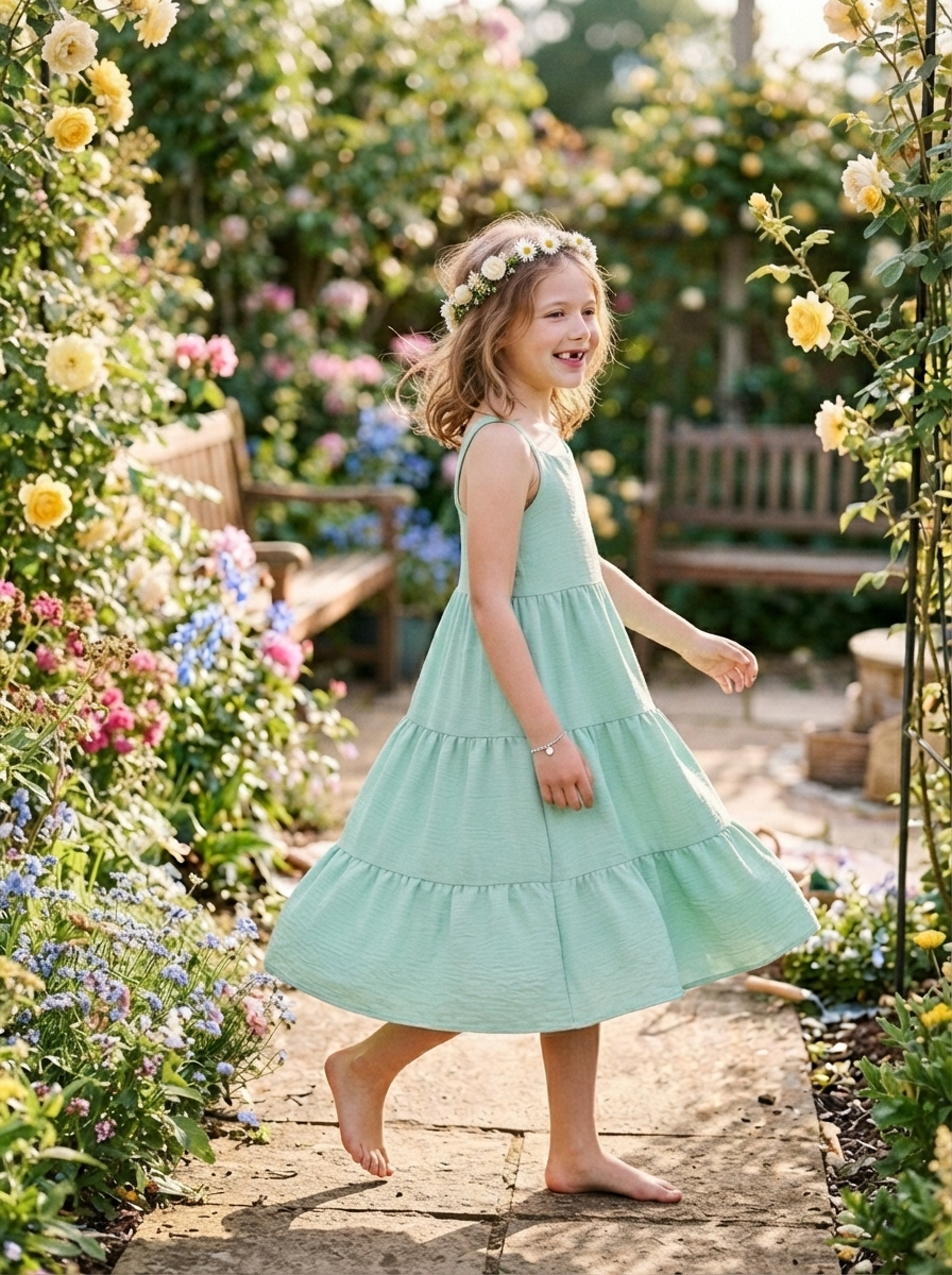 Vestido Infantil Rodado Verão em Tecido Duna
